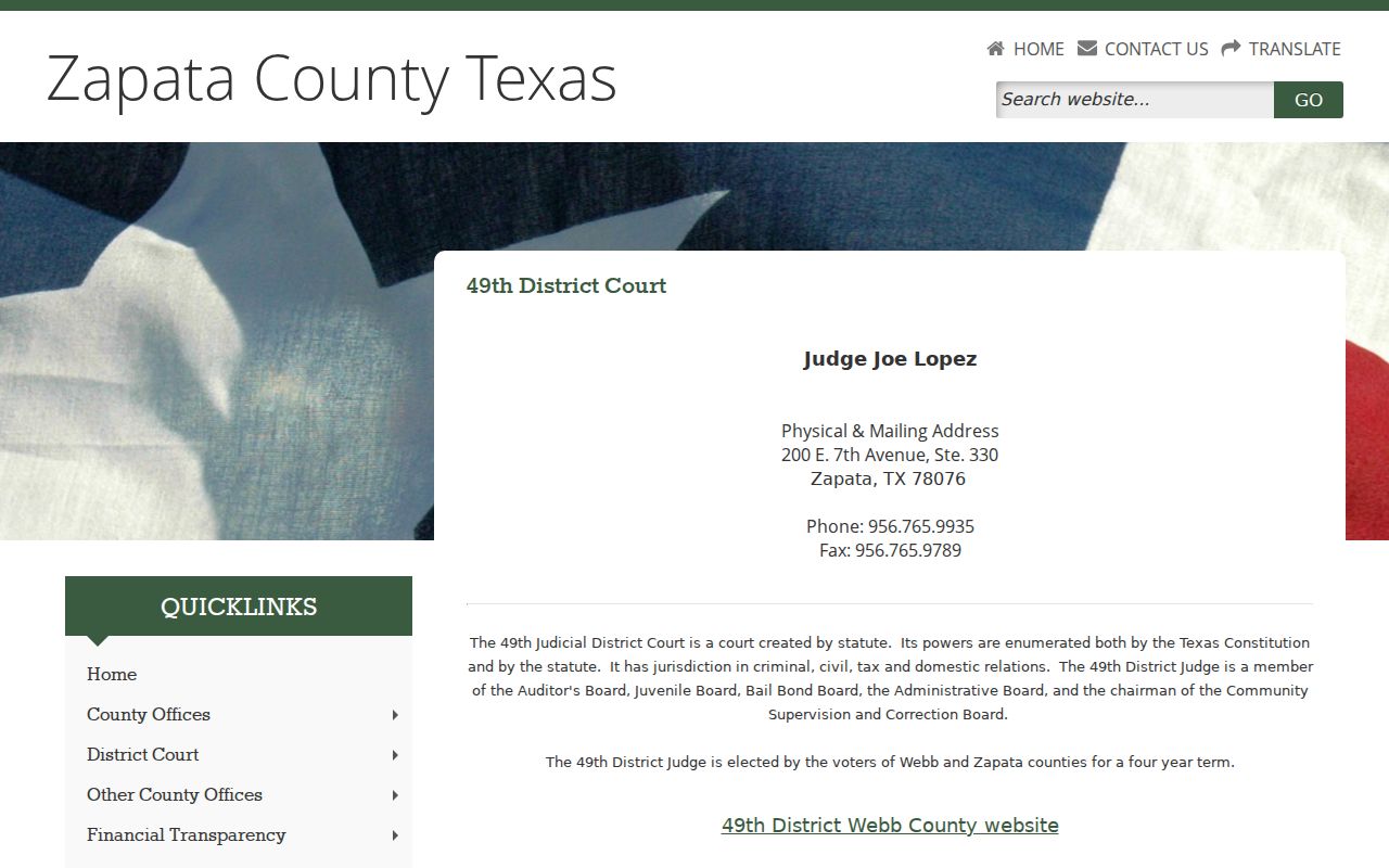 Zapata County 49th District Court docket information