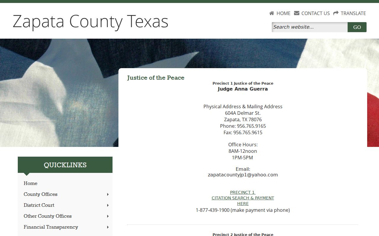Zapata community Justice Court precinct contacts and docket links