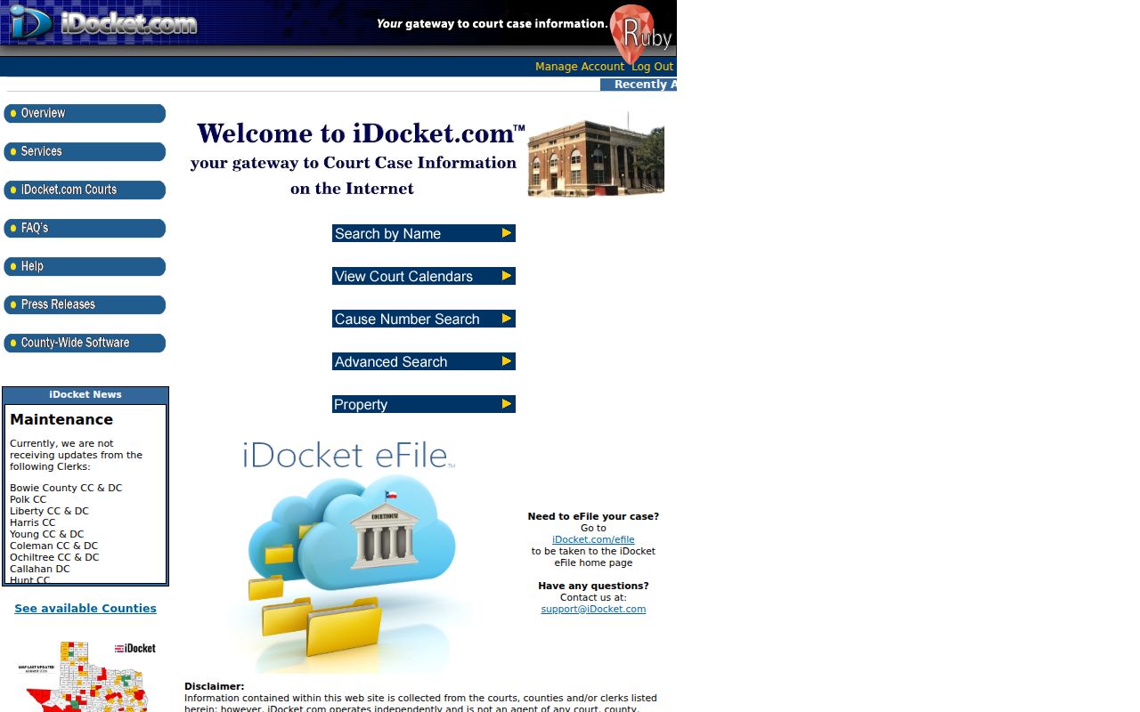 Zapata County case search options on iDocket