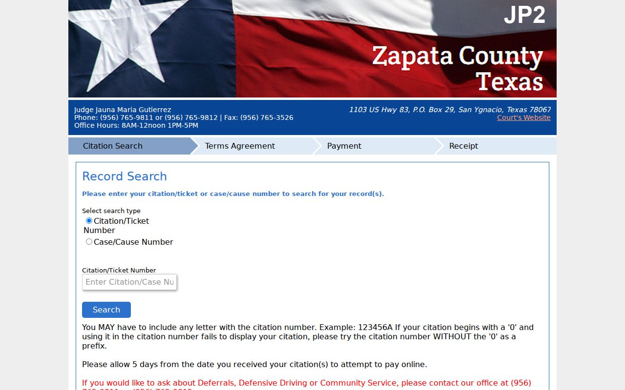 San Ygnacio court docket citation search interface