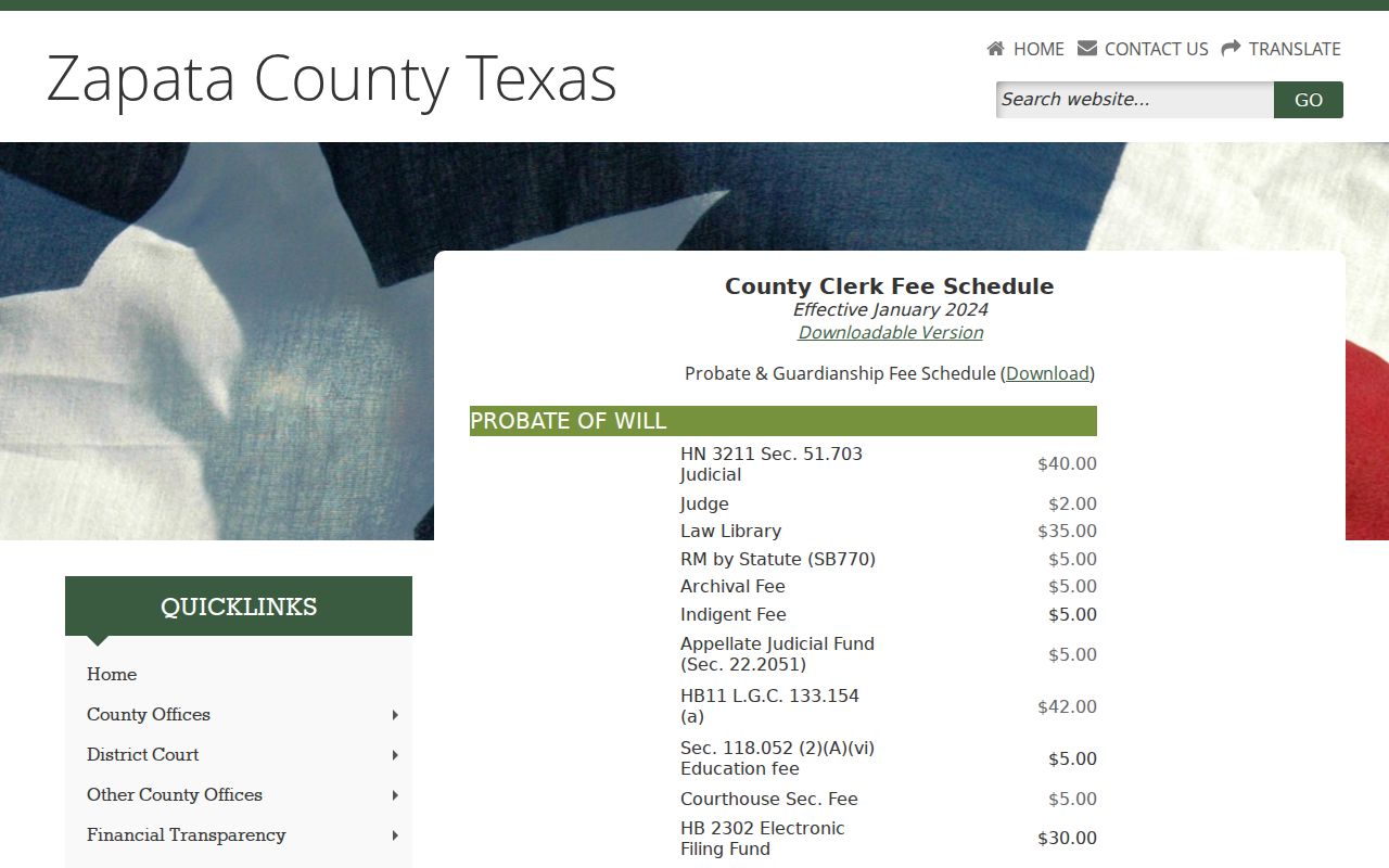 Zapata County Clerk civil probate and guardianship record services